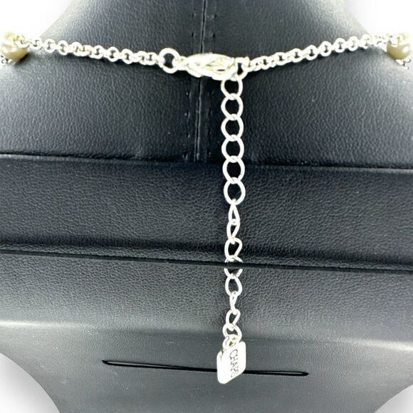 CHAPS Floral Open Design Silverton Pendant Faux Pearl Link Necklace 17-19" - Picture 5 of 6